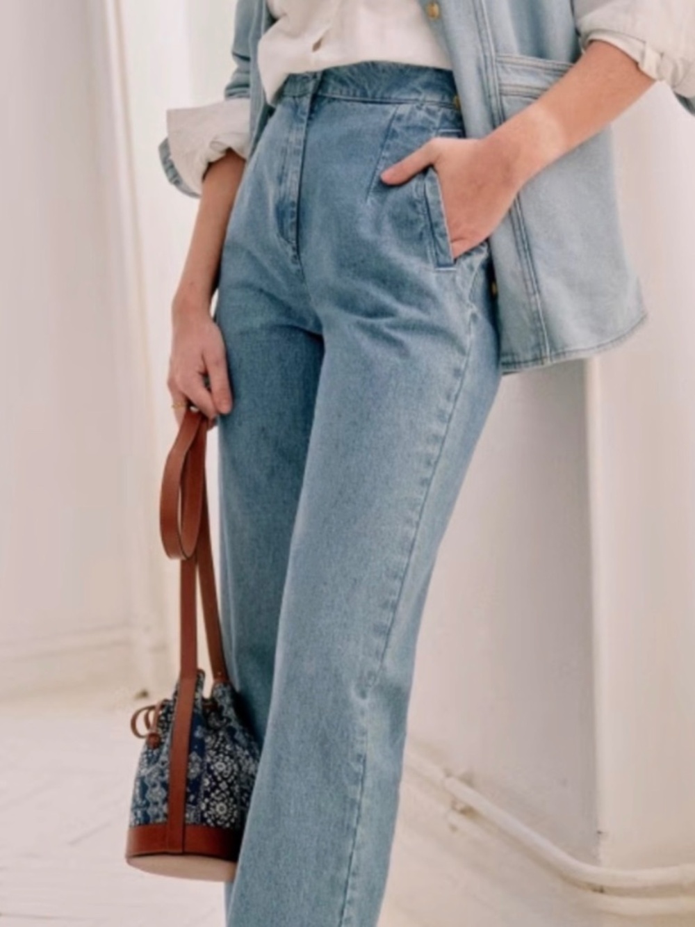 Sezane Martin Trousers Chambray - Size 38